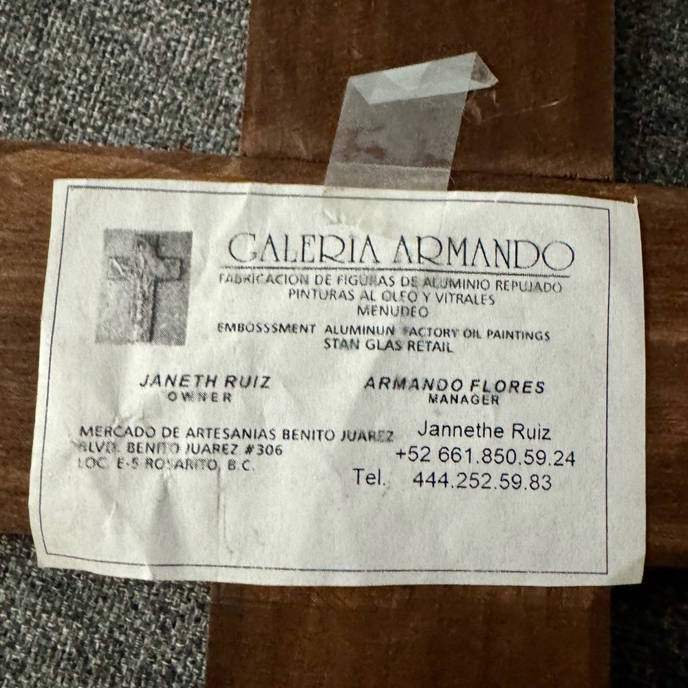 Handmade Mexican Decorative Wall Cross with Tooled Metal Wood Sunflower Design - Picture 4 of 6